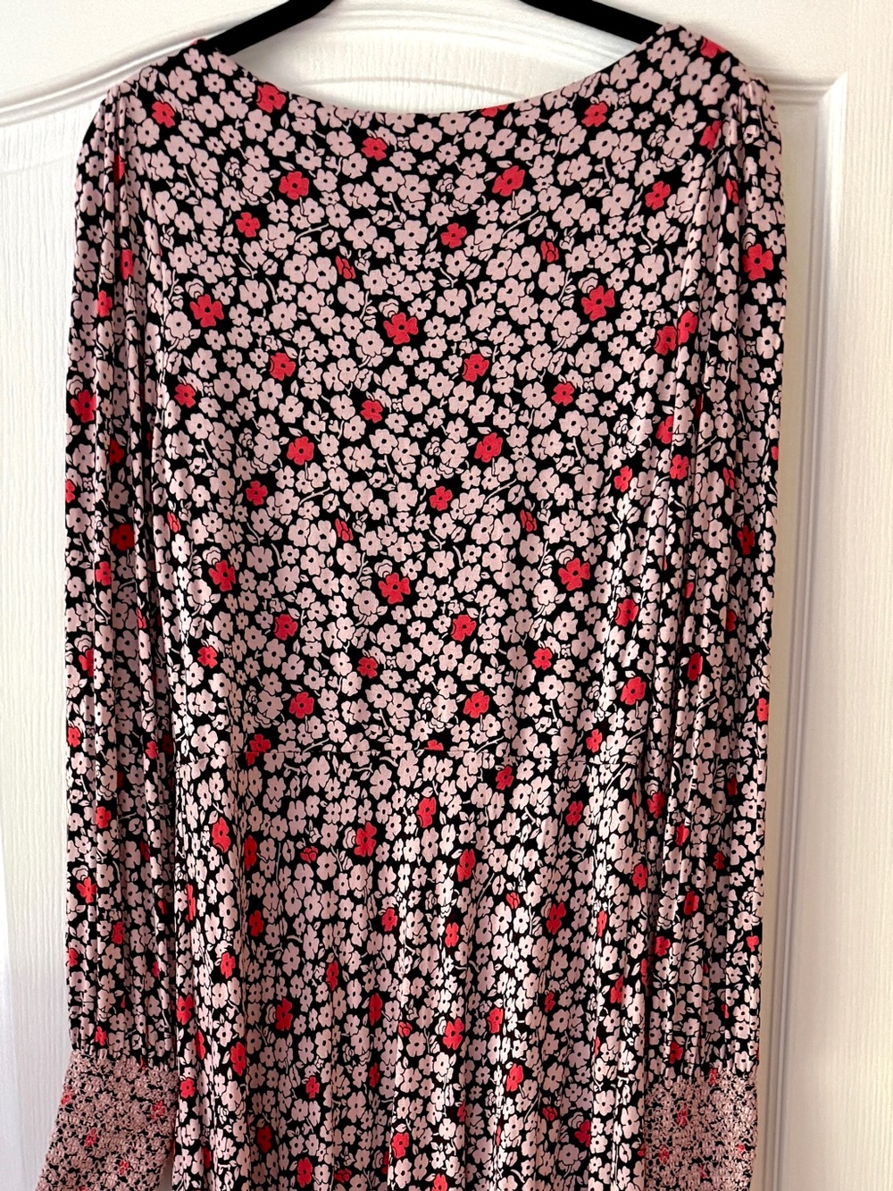 BODEN Women's Black Floral Midi dress with Pink and Red Blossoms